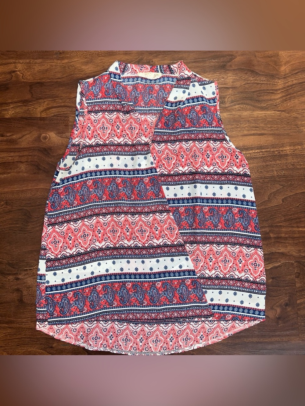 Pink Rose Red, Navy & White Paisley Stripe Sleeveless Camisole